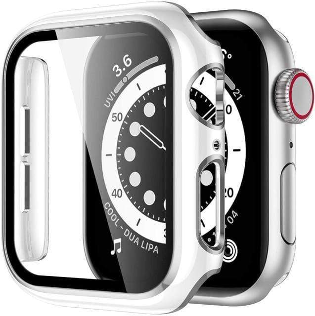 2 Tone Tempered Glass Protective Watch Case White & Silver / 38mm (Series 1-3)