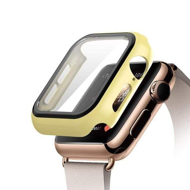 Tempered Glass Protective Watch Case Yellow / 38mm (Series 1-3)